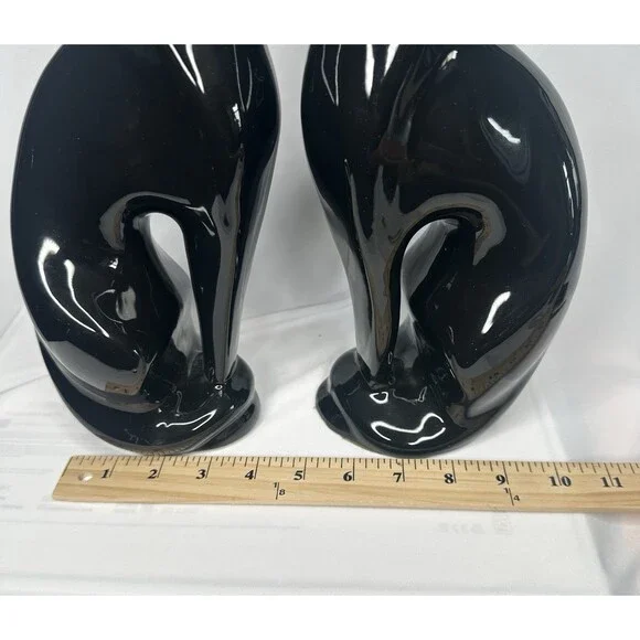 VTG Artmark Fine Ceramic Midnight Shadows Pair of Black Cats Green Eyes 12.5 in - Picture 12 of 12